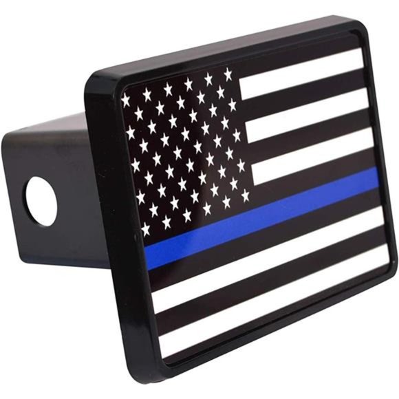 Thin Blue Line Flag Trailer Hitch Cover Plug US Blue Lives Matter Police - Picture 1 of 5